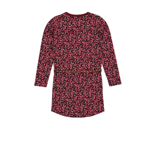 Quapi jurk ADELLA met panterprint roze wijnrood zwart Meisjes Katoen Ronde hals 74