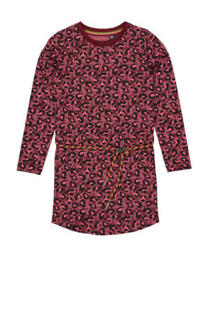 jurk ADELLA met panterprint roze/wijnrood/zwart