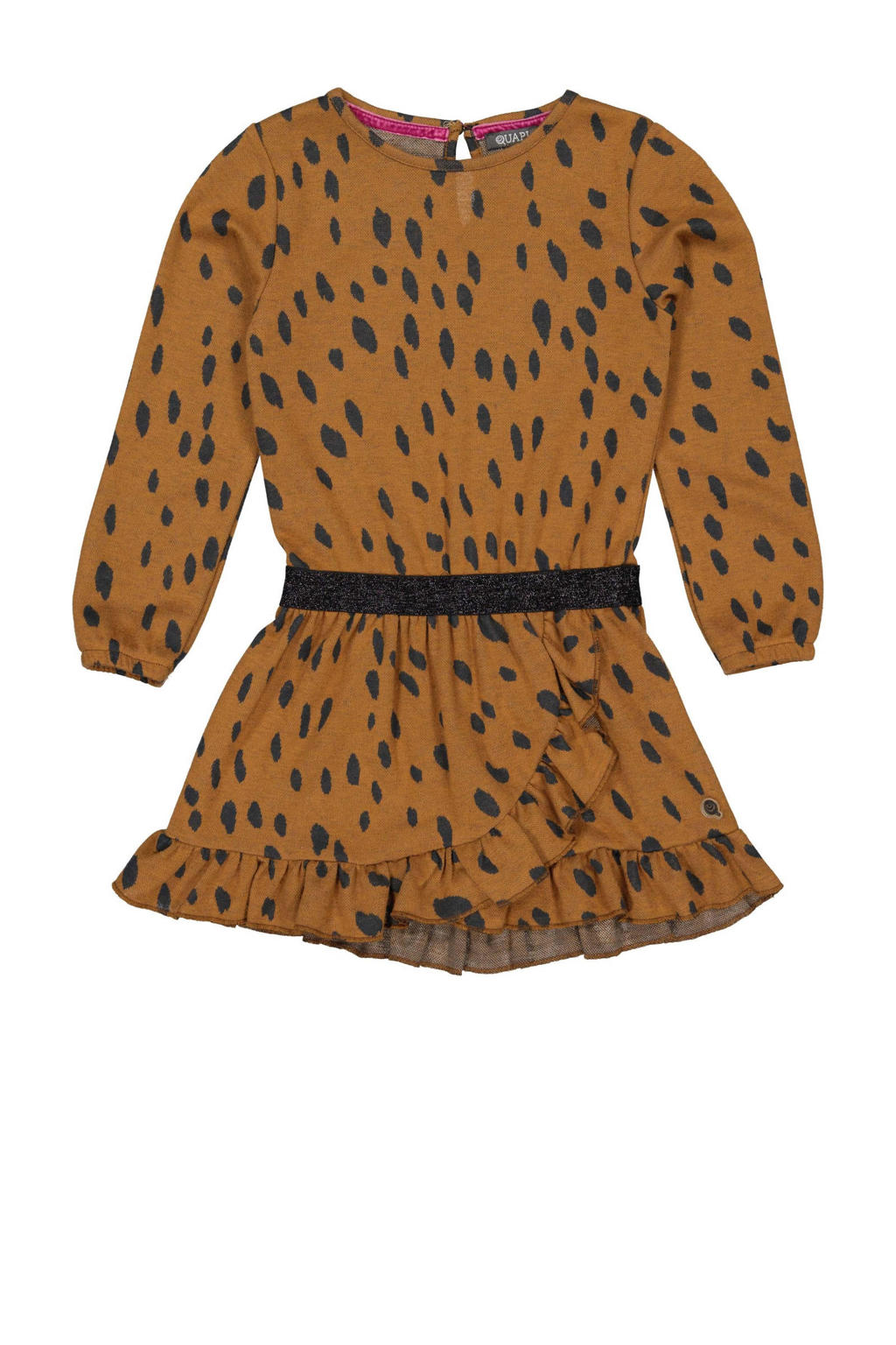 Bruin en zwarte meisjes Quapi jurk van polyester met lange mouwen, ronde hals en knoopsluiting