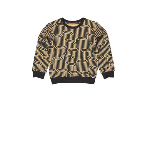 Quapi sweater ALESO met all over print beige/antraciet Jongens Katoen Ronde hals