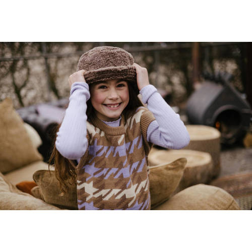 LEVV spencer FINA met all over print bruin lila ecru Trui Multi Meisjes Acryl Ronde hals 128