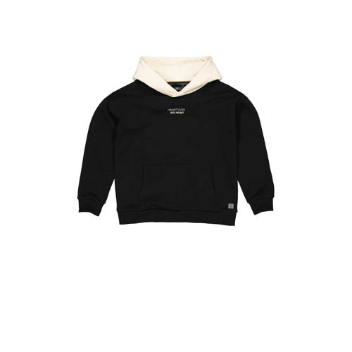 LEVV hoodie FONS met tekst zwart/wit Sweater Tekst