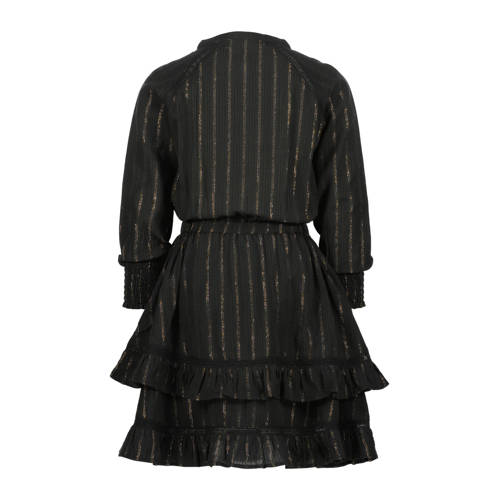VINGINO gestreepte jurk Pelena zwart goud Meisjes Katoen Ronde hals Streep 104
