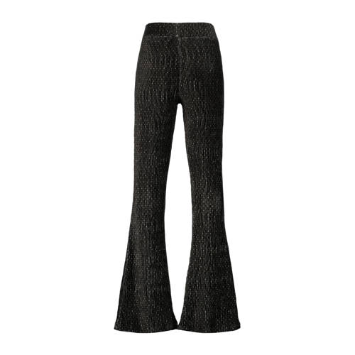 VINGINO high waist flared broek Sanna met glitters zwart goud Meisjes Polyester 116