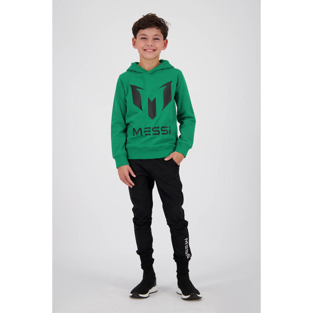 Groene jongens Vingino x Messi hoodie Nueno van sweat materiaal met logo dessin, lange mouwen en capuchon