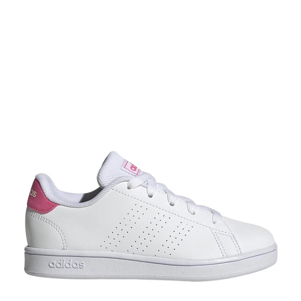 Wit en roze jongens en meisjes adidas Sportswear Advantage sneakers van imitatieleer met veters