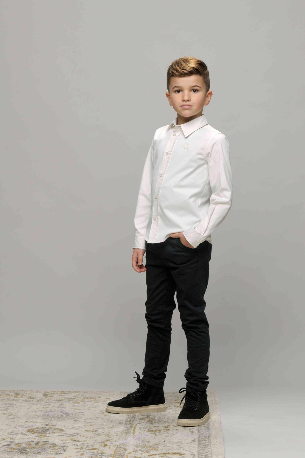 Witte jongens Le Chic Garcon overhemd van katoen met lange mouwen, klassieke kraag en knoopsluiting