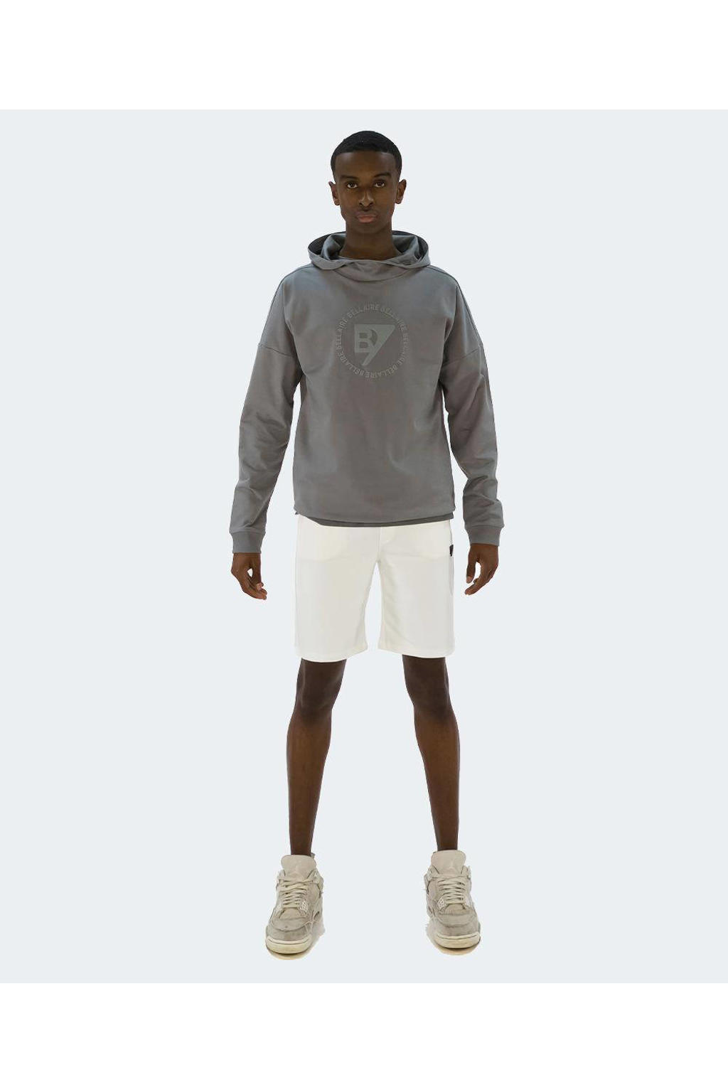 Grijze jongens Bellaire hoodie van sweat materiaal met logo dessin, lange mouwen en capuchon