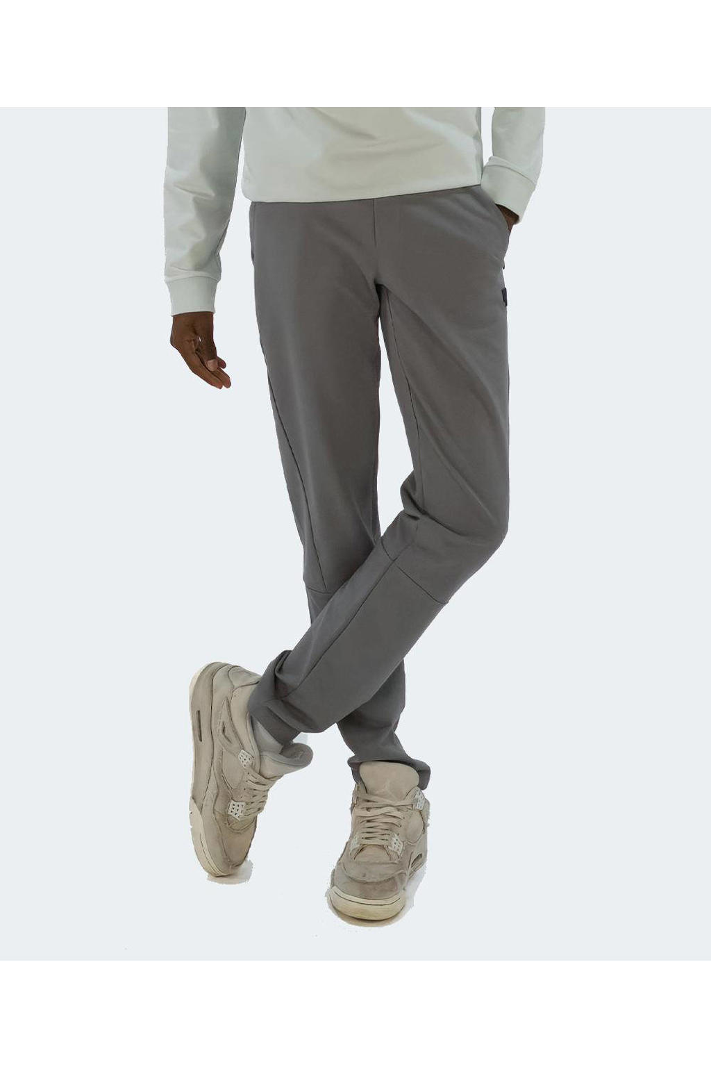 Grijze jongens Bellaire slim fit broek van sweat materiaal met regular waist, elastische tailleband met koord en effen
