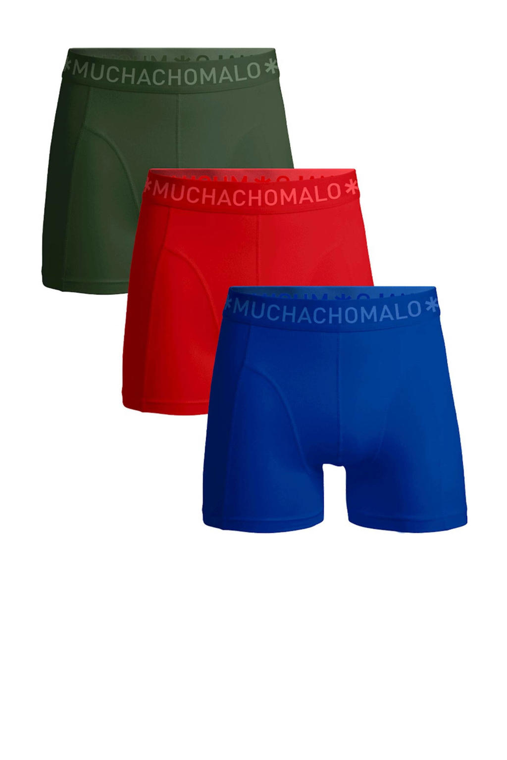 Muchachomalo   boxershort Solid - set van 3 groen/rood/blauw