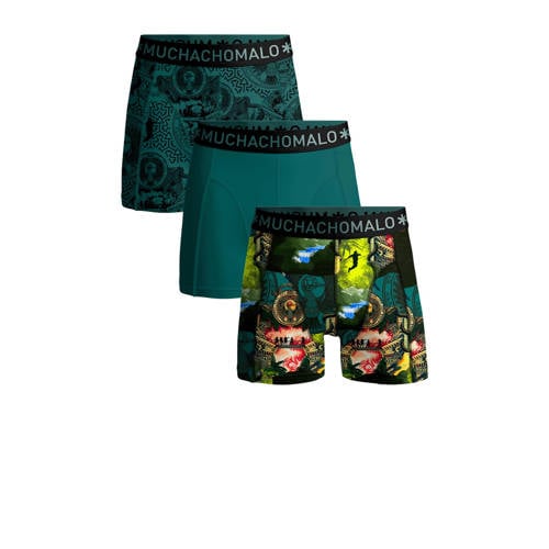 Muchachomalo boxershort Indiana - set van 3 groen/zwart/geel Jongens Stretchkatoen