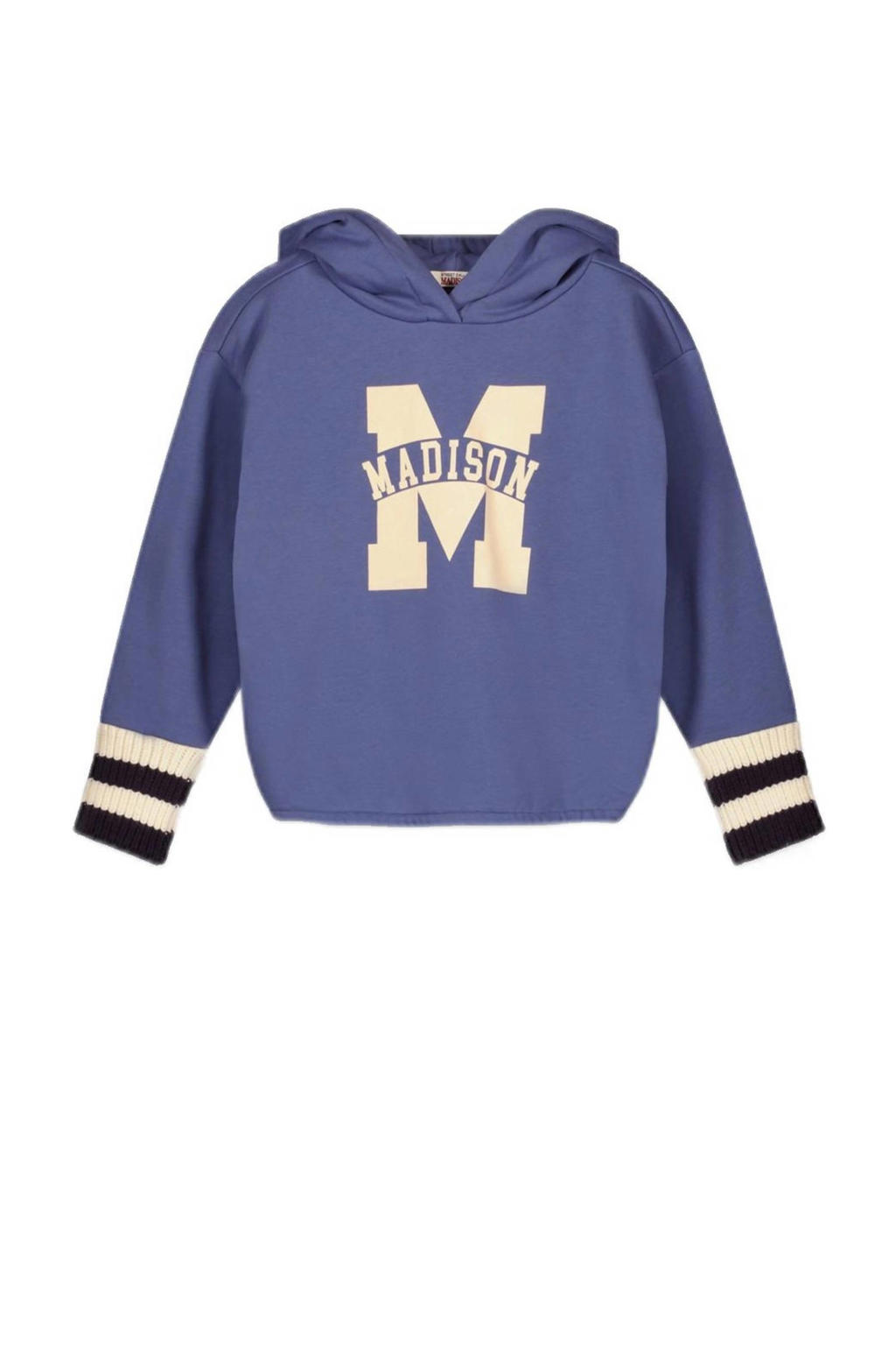 Blauw en ecru meisjes Street called Madison hoodie helderblauw van sweat materiaal met logo dessin, lange mouwen en capuchon