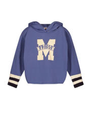 thumbnail: Blauw en ecru meisjes Street called Madison hoodie helderblauw van sweat materiaal met logo dessin, lange mouwen en capuchon