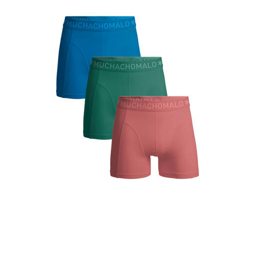 Muchachomalo boxershort SOLID- set van 3 blauw/groen/roze Multi Jongens Katoen