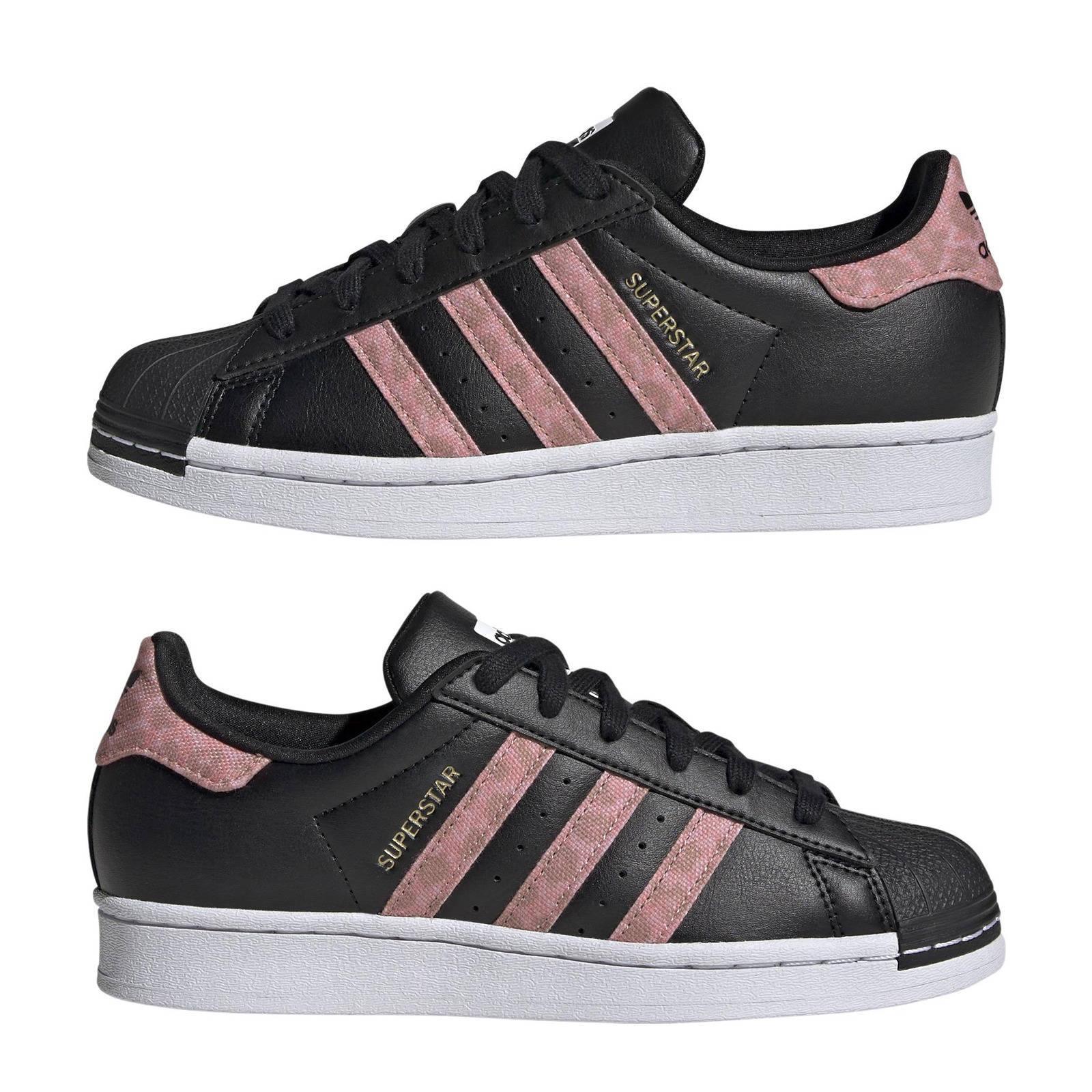 adidas Originals Superstar sneakers zwart oudroze kleertjes