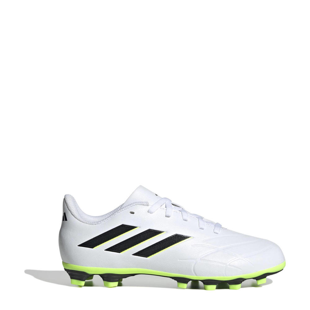 Wit, zwart en gele jongens en meisjes adidas Performance COPA PURE.4 FxG voetbalschoenen van imitatieleer met veters