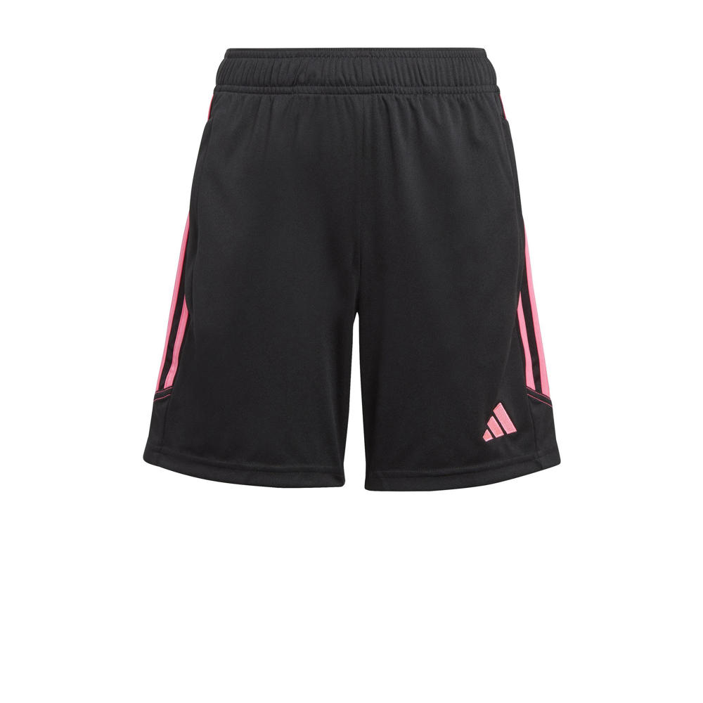Zwart en roze jongens en meisjes adidas Performance voetbalshort van gerecycled dons (duurzaam) met elastische tailleband met koord