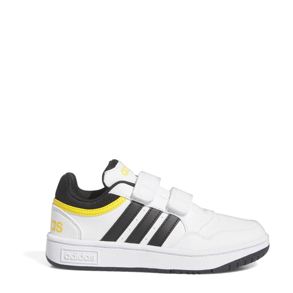 Wit en zwarte jongens en meisjes adidas Originals Hoops 3.0 sneakers van imitatieleer/textiel met veters en effen