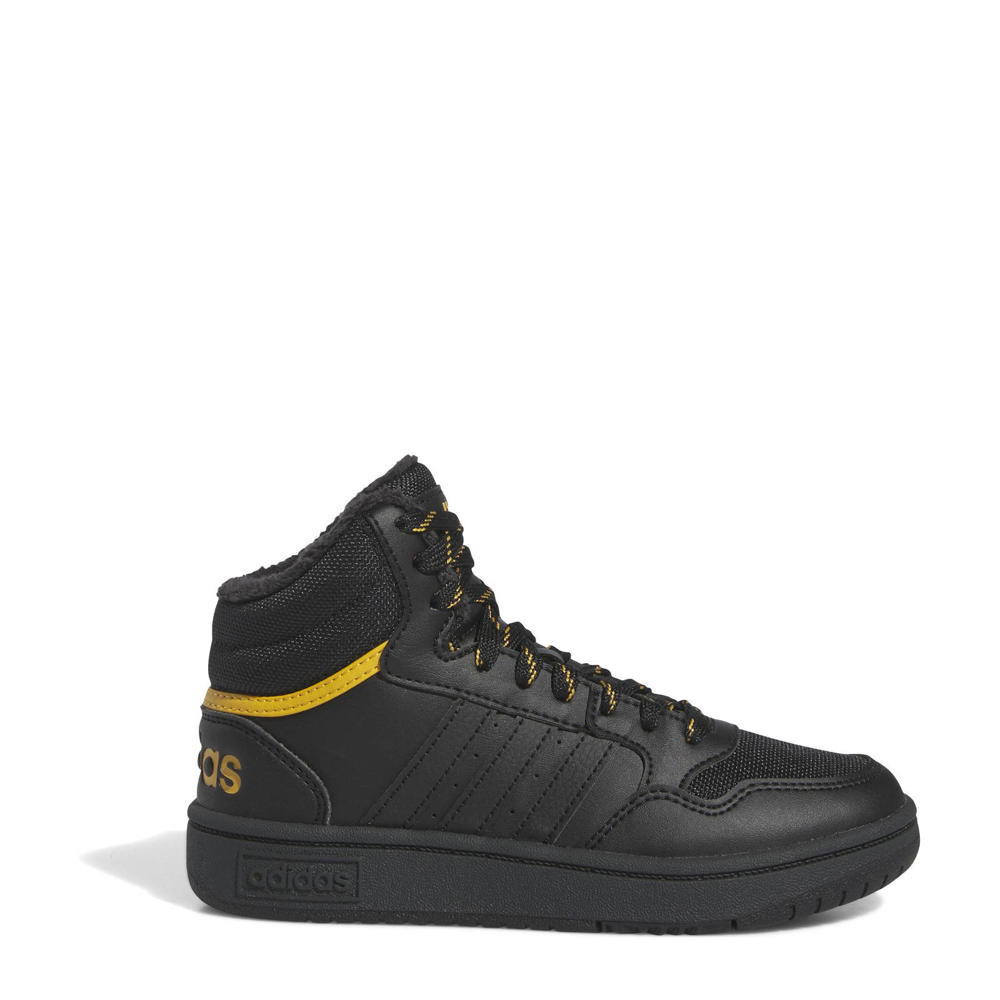 Zwart en gele jongens adidas Sportswear Hoops Mid 3.0 sneakers van imitatieleer met veters