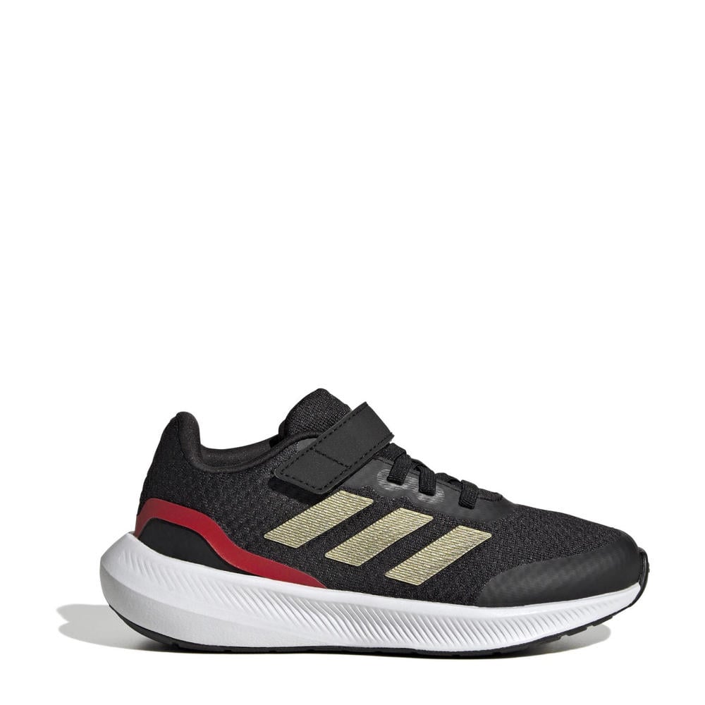 Zwart, goudkleurig en rode jongens en meisjes adidas Sportswear Runfalcon 3.0 hardloopschoenen van mesh met elastische veter- met klittenbandsluiting