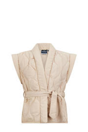 thumbnail: Beige meisjes Retour Jeans gilet Bridget van polyester met effen, V-hals en ceintuur