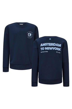 sweater Matz met backprint donkerblauw