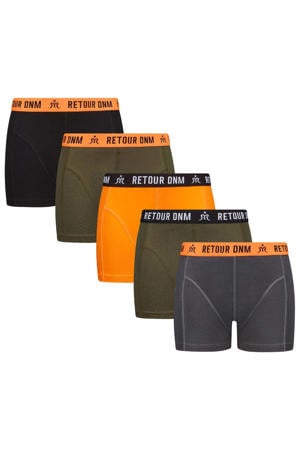   boxershort Colton - set van 5 donkergroen/oranje