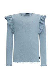 thumbnail: Blauwe meisjes Retour Jeans longsleeve Vera van stretchkatoen met effen, lange mouwen, ronde hals en ruches