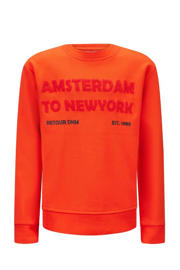 thumbnail: Oranje jongens Retour Denim sweater Guy met printopdruk, lange mouwen en ronde hals