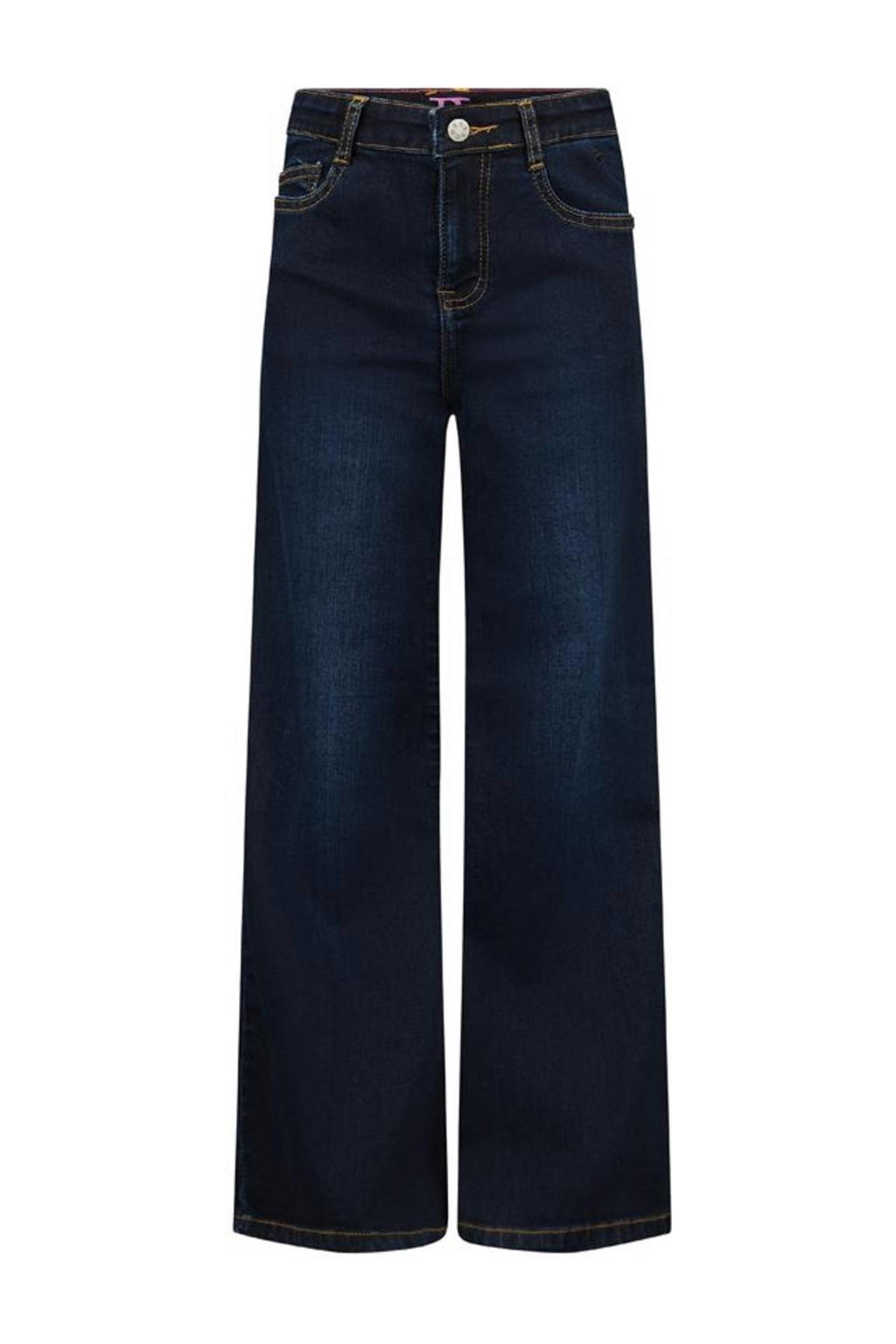 Dark blue denim meisjes Retour Jeans wide leg jeans Celeste dark blue van stretchdenim met rits- en knoopsluiting en effen