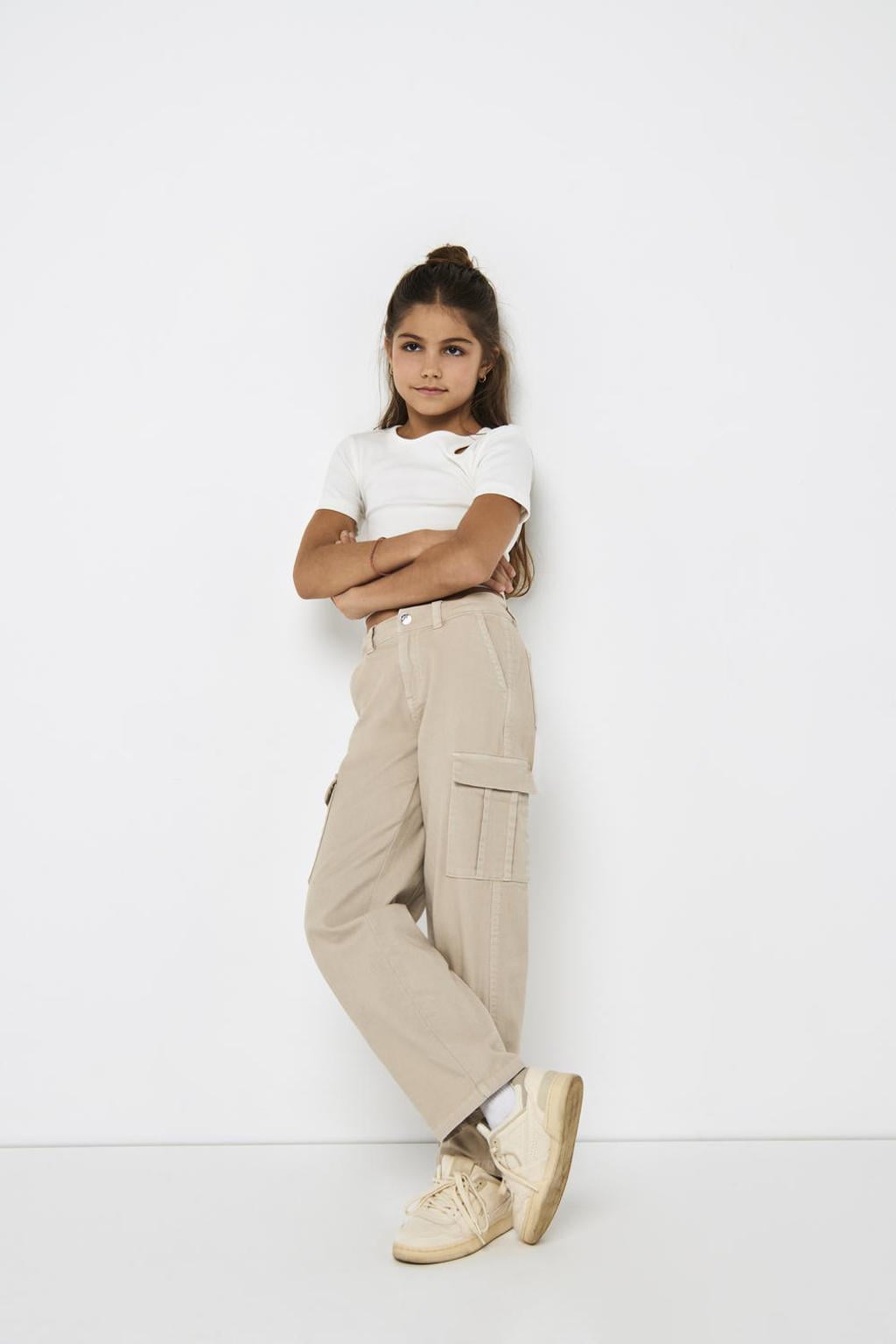 KIDS ONLY GIRL straight fit cargobroek KOGYARROW-VOX ecru