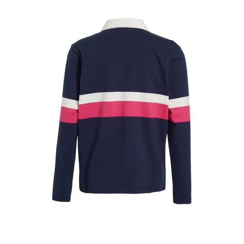 anytime rugby trui donkerblauw Meisjes Katoen Klassieke kraag Streep 98 104