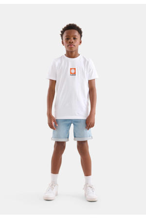 T-shirt met backprint wit/oranje