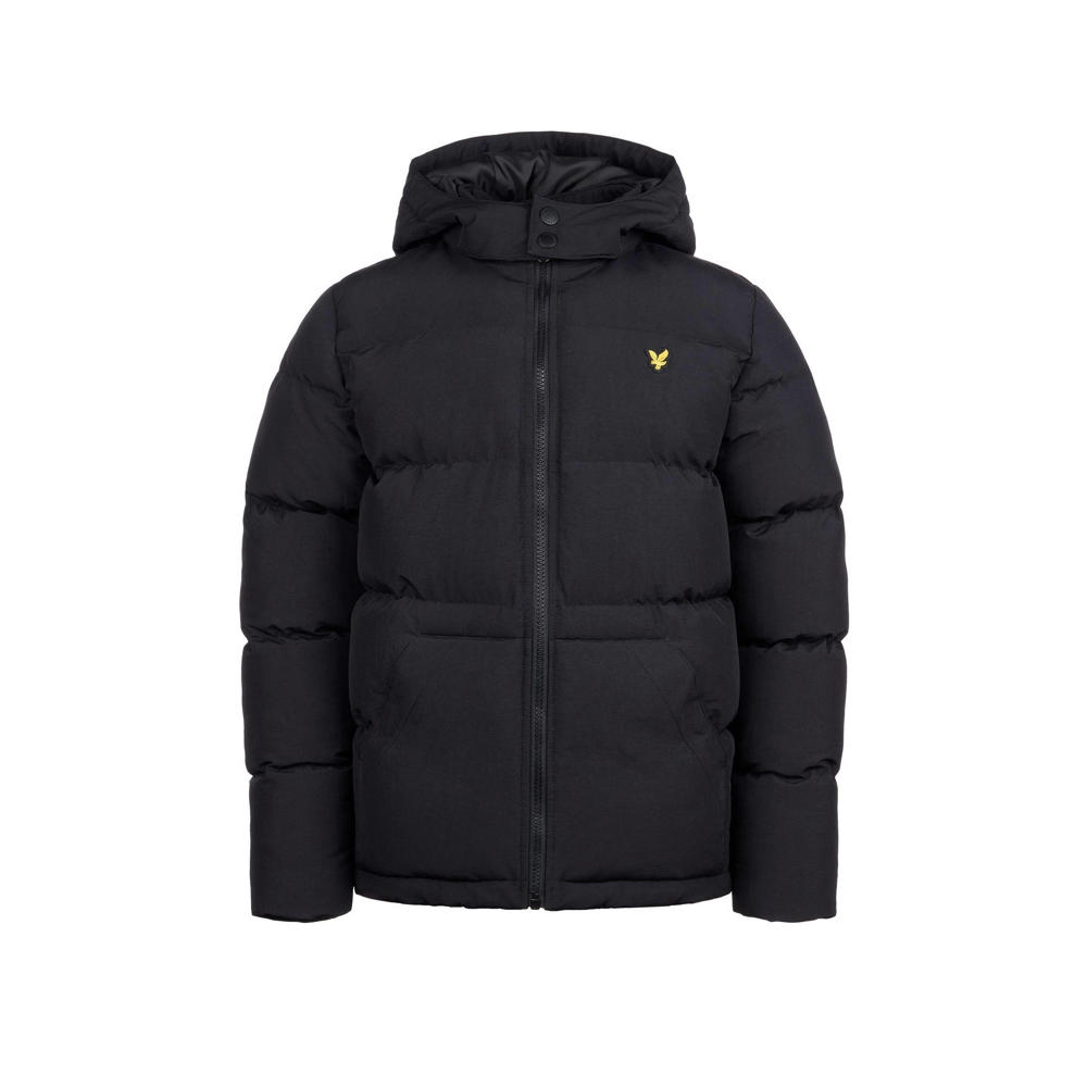 Zwarte jongens Lyle & Scott gewatteerde winterjas van nylon met lange mouwen, capuchon en ritssluiting