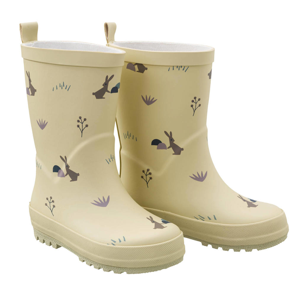 Wit, kaki en zandkleurige jongens en meisjes Fresk regenlaarzen kids van natural rubber met all over print