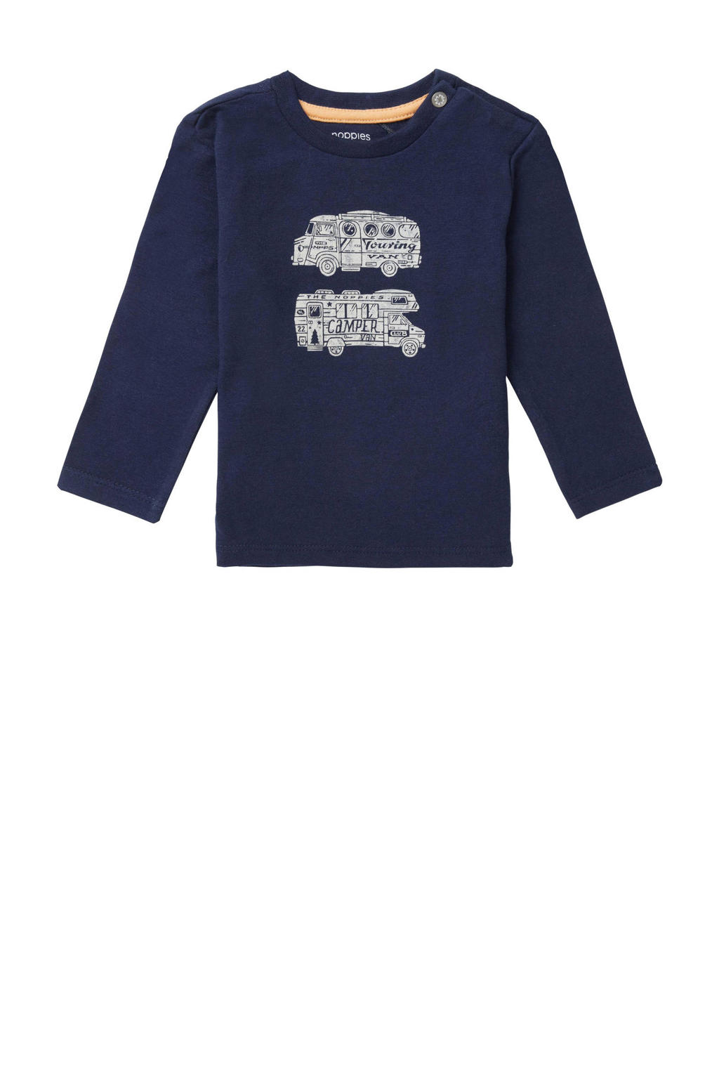 Blauwe meisjes Noppies baby longsleeve Tontitown van katoen met printopdruk, lange mouwen, ronde hals en drukknoopsluiting