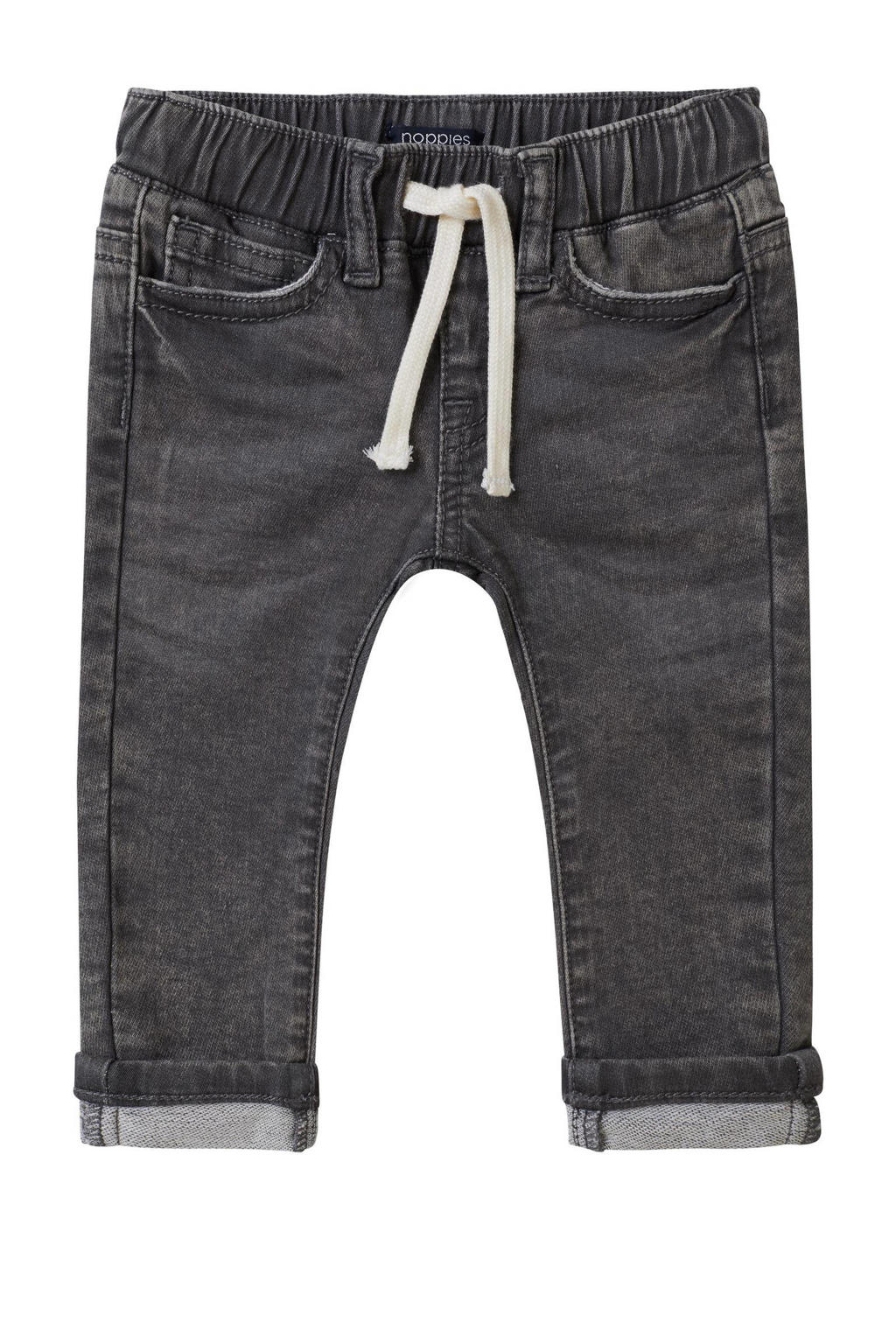 Grijze jongens Noppies baby regular fit jeans van denim met elastische tailleband met koord