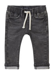 thumbnail: Grijze jongens Noppies baby regular fit jeans van denim met elastische tailleband met koord