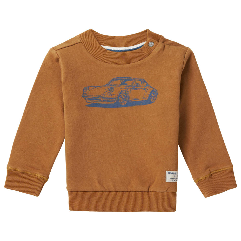 Bruine jongens Noppies baby sweater Timberlane met printopdruk, lange mouwen, ronde hals en drukknoopsluiting