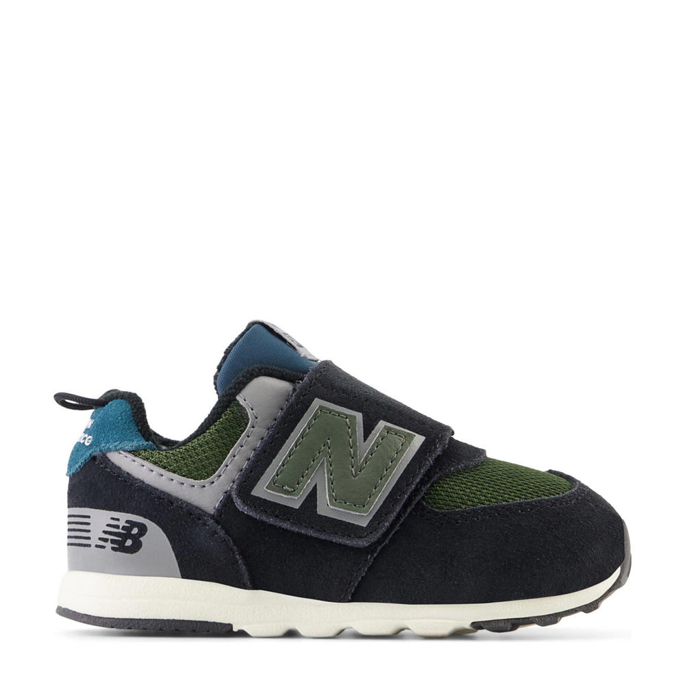 Zwart en turquoise jongens en meisjes New Balance 574 sneakers olijf van suede met klittenband