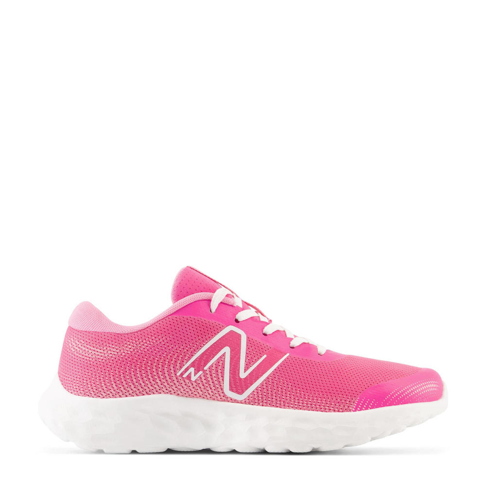 Roze en witte jongens en meisjes New Balance GP520 hardloopschoenen van mesh met veters