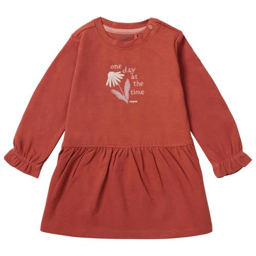 Noppies baby A-lijn jurk Viana met biologisch katoen roodbruin Printopdruk