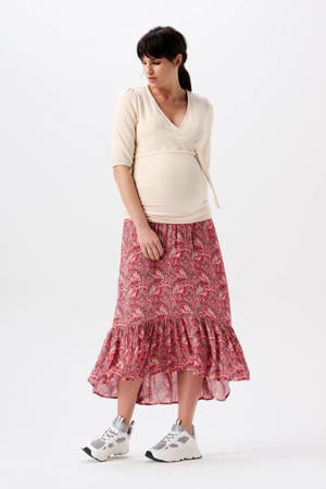 zwangerschapsrok Encanto met all over print en ruches rood