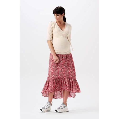 Noppies maternity zwangerschapsrok Encanto met all over print en ruches rood Dames Viscose