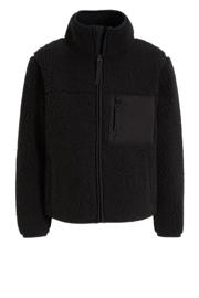 thumbnail: Zwarte jongens anytime teddy fleece vest met meerkleurige print, lange mouwen, opstaande kraag en ritssluiting