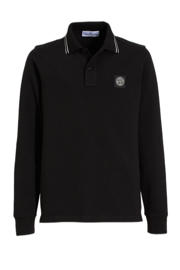 thumbnail: Zwarte jongens Stone Island polo van stretchkatoen met lange mouwen en knoopsluiting