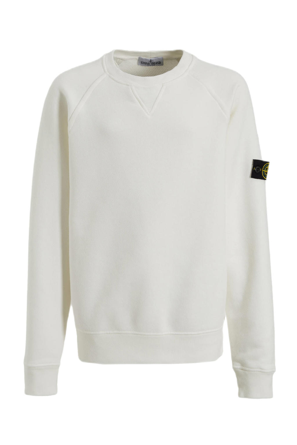 Ecru jongens Stone Island sweater met effen, lange mouwen en ronde hals