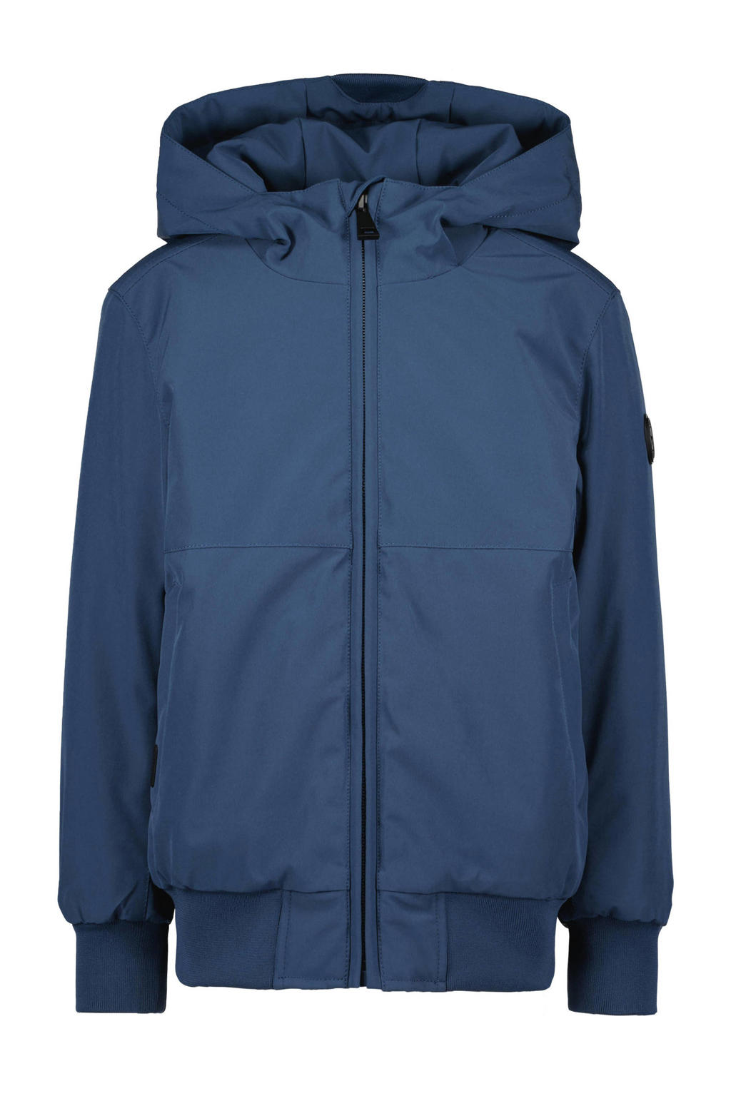 Blauwe jongens Airforce gewatteerde winterjas van polyester met effen, lange mouwen, capuchon, ritssluiting en elastische boord