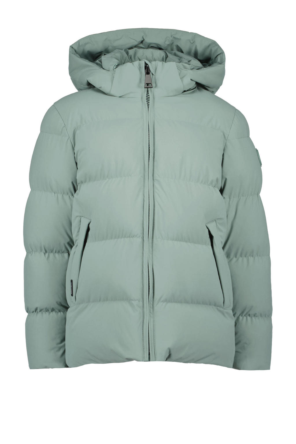 Groene meisjes Airforce gewatteerde winterjas van polyester met effen, lange mouwen, capuchon, ritssluiting en doorgestikte details