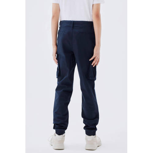 NAME IT KIDS cargobroek NKMRYAN donkerblauw Jongens Stretchkatoen Effen - maat 134 afbeelding